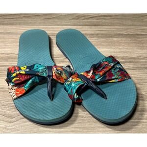 Havaianas Flip Flops Teal Tropical Bow Thong Sandals Women US 7‎